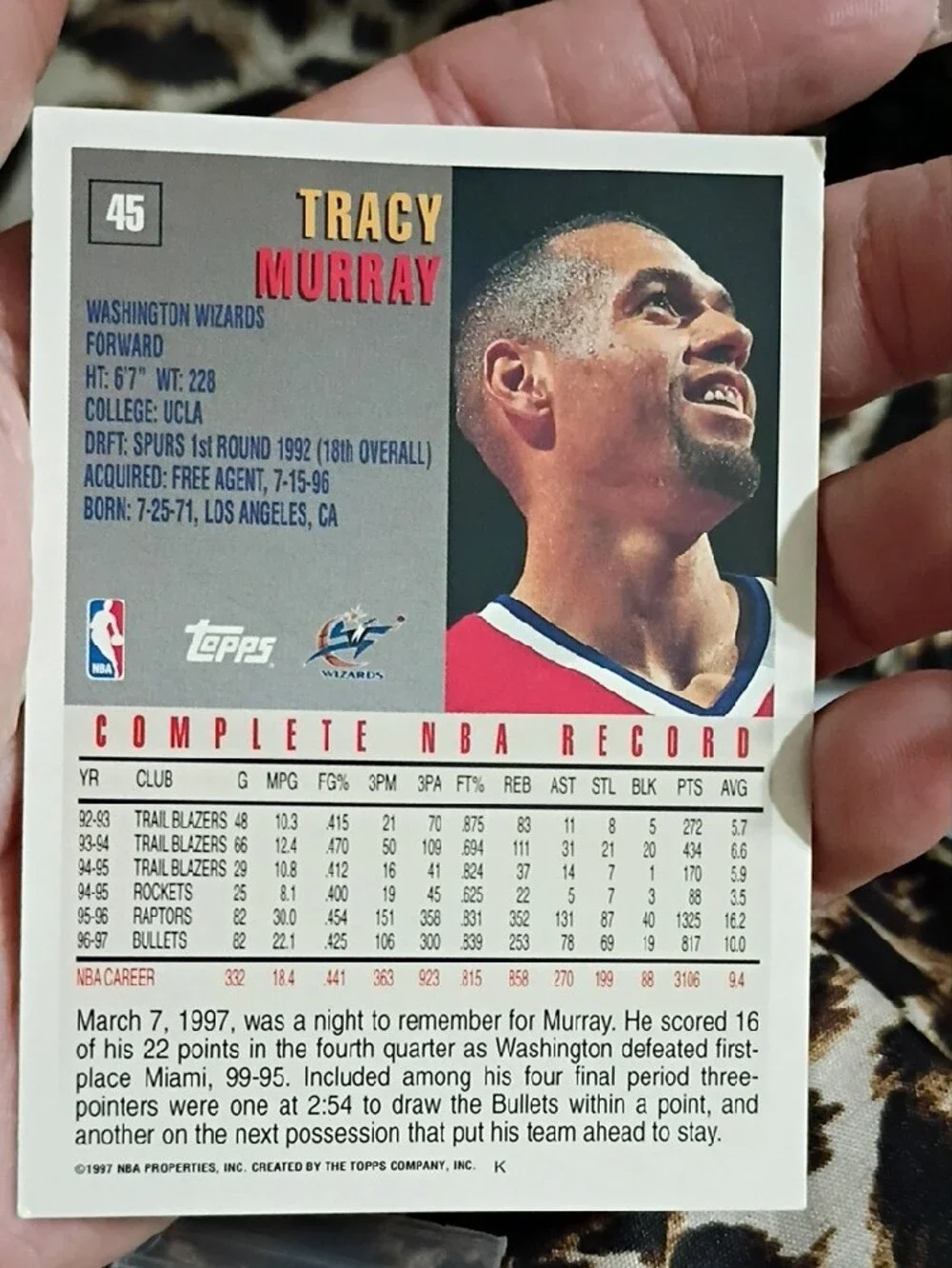 Topps Basketball Card - White, Blue, Red